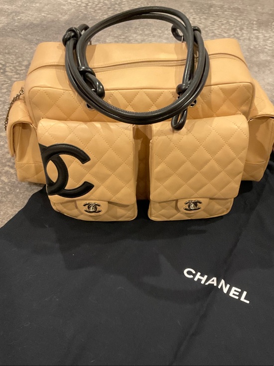 CHANEL Handbags - CHANEL CANBON REPORTER BAG LARGE BEIGE & BLK QUILTED